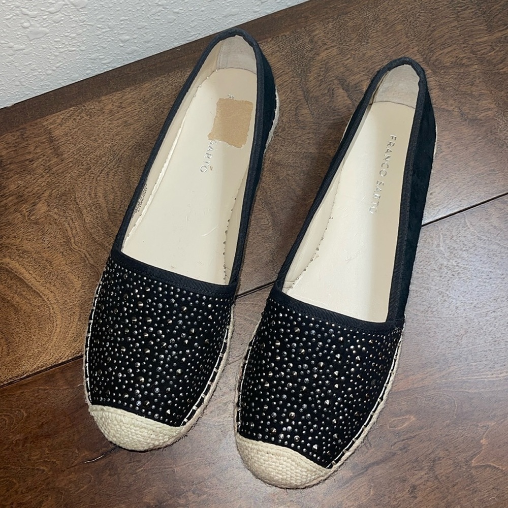 Franco Sarto Black Suede Leather Fabric twilight Espadrilles Sz. 10
